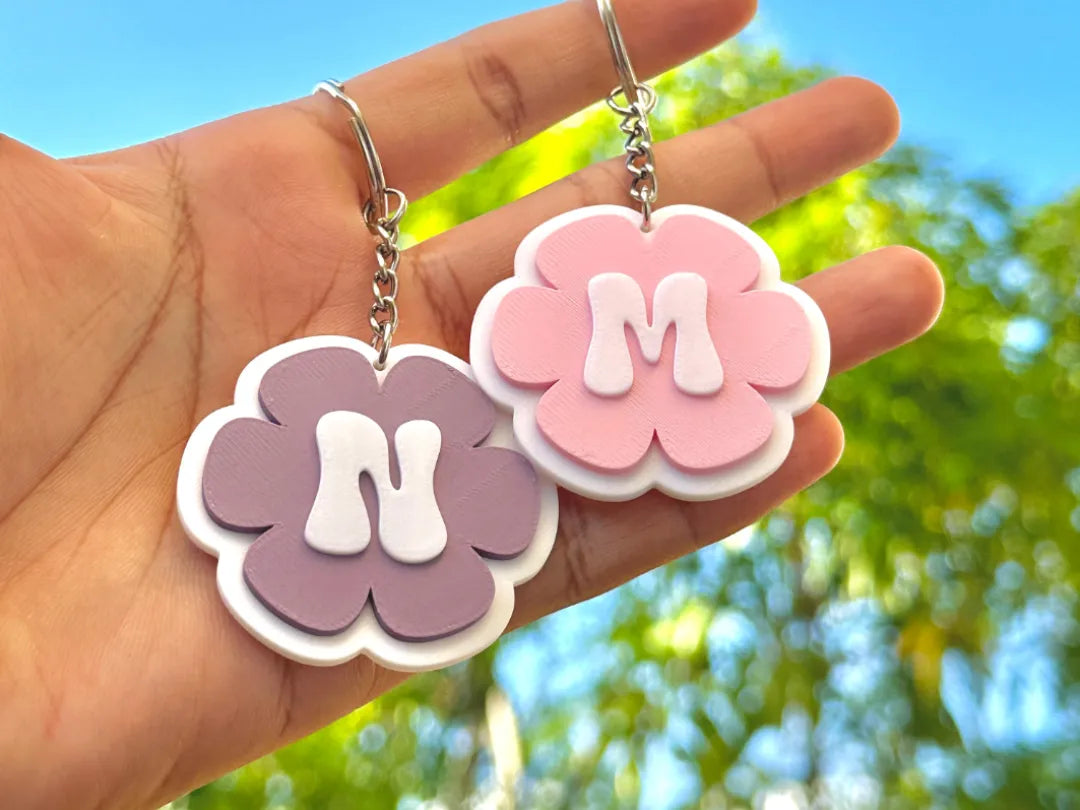 Set Brelocuri 3D cu Inițiale și Margine în Formă de Floare „Custom Letter Flower Keychains”