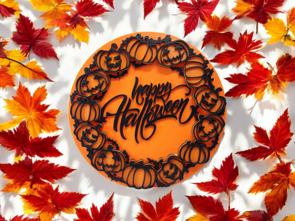 Placă Decorativă de Perete / Coroniță „Happy Halloween” 3D