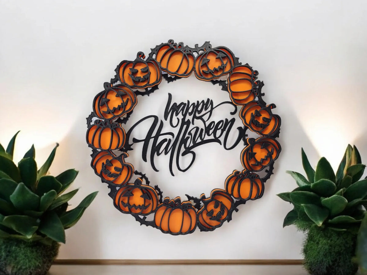 Placă Decorativă de Perete / Coroniță „Happy Halloween” 3D