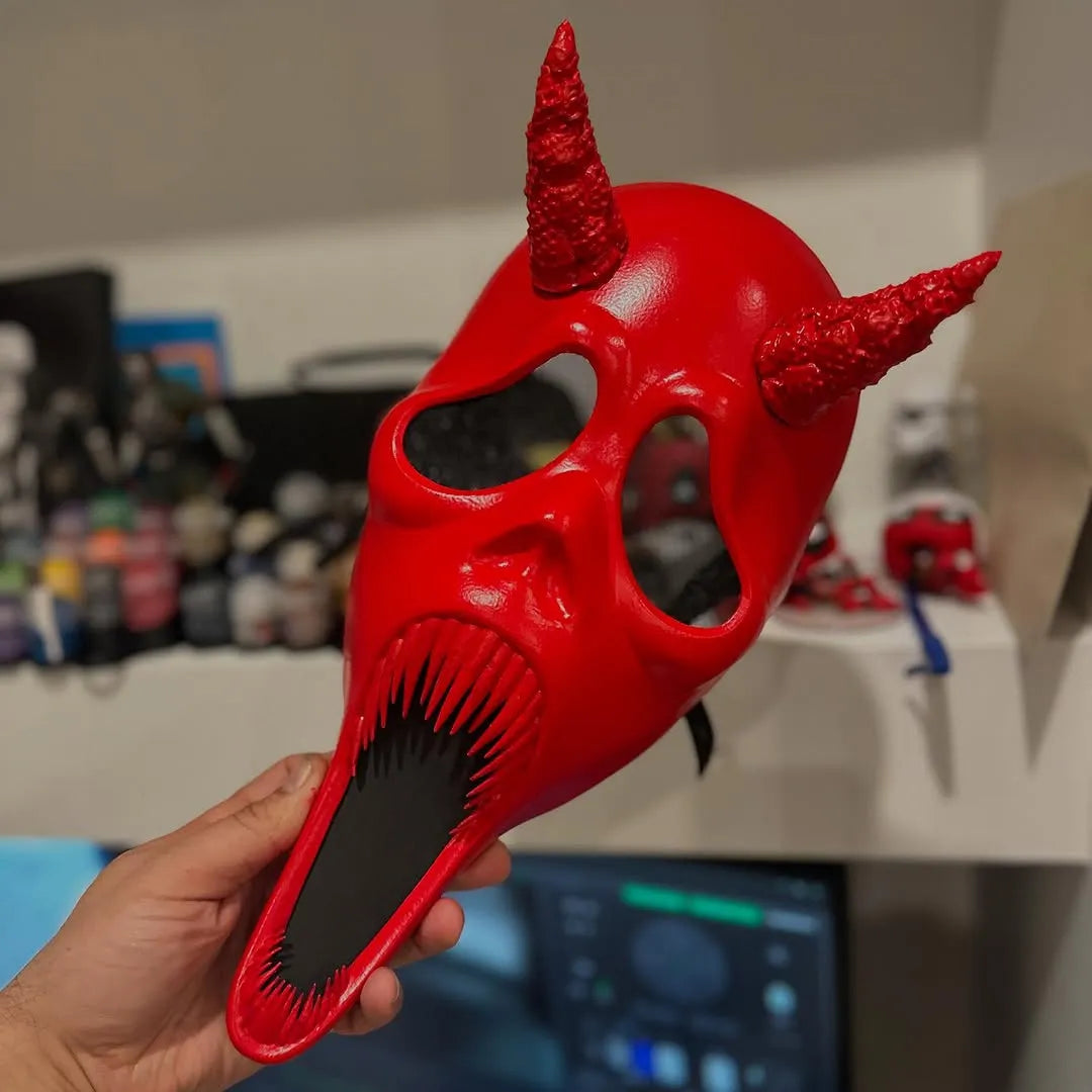 Mască Diavol Screaming Ghostface cu Coarne „Devil Scream Mask” 3D