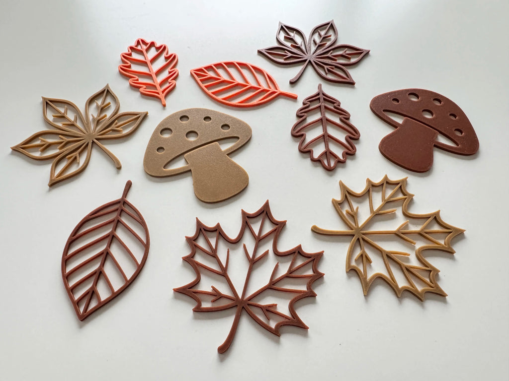 Set Forme Decorative Frunze și Ciuperci „AutumnOutline” 3D