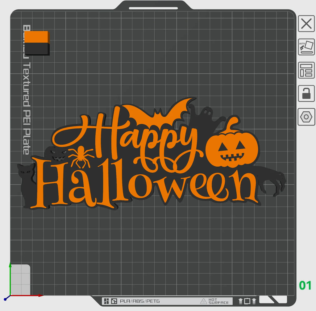 Plăcuță Decorativă de Birou / Perete „Happy Halloween Sign” 3D