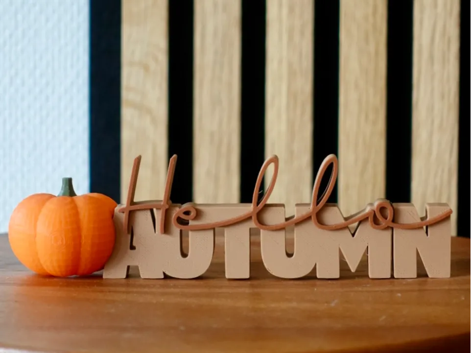 Plăcuță Decorativă cu Text Dublu „Hello Autumn” 3D