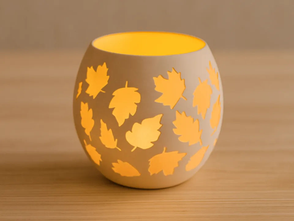 Suport Lumânare Decorativ cu Frunze Decupate „LeafGlow” 3D