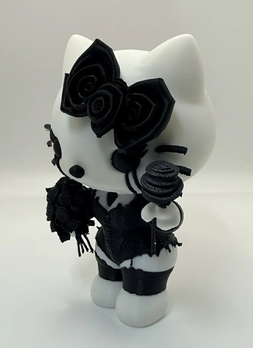 Figurină Decorativă Pisicuță Gotică cu Trandafiri „GothKitty” 3D