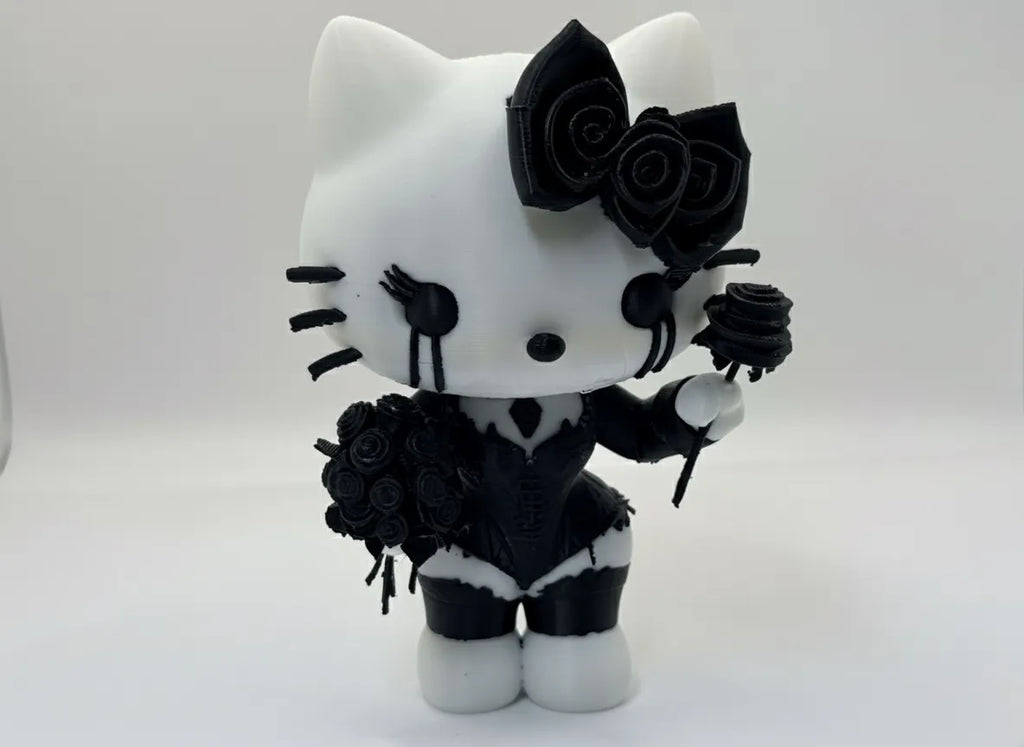 Figurină Decorativă Pisicuță Gotică cu Trandafiri „GothKitty” 3D
