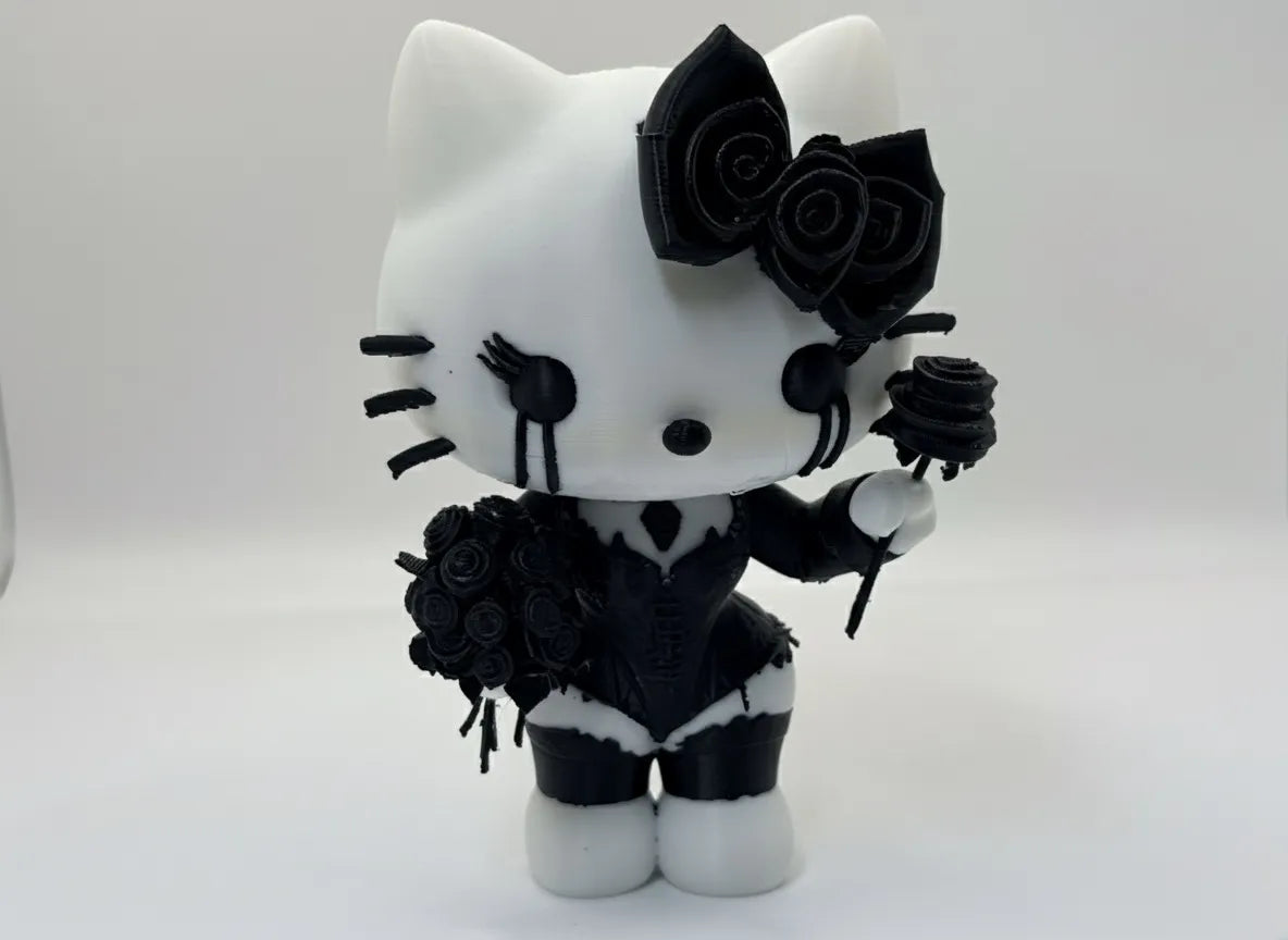 Figurină Decorativă Pisicuță Gotică cu Trandafiri „GothKitty” 3D