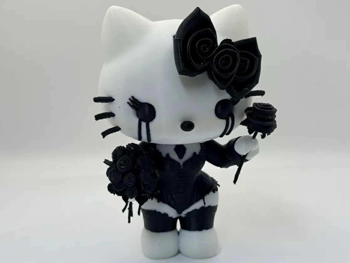 Figurină Decorativă Pisicuță Gotică cu Trandafiri „GothKitty” 3D