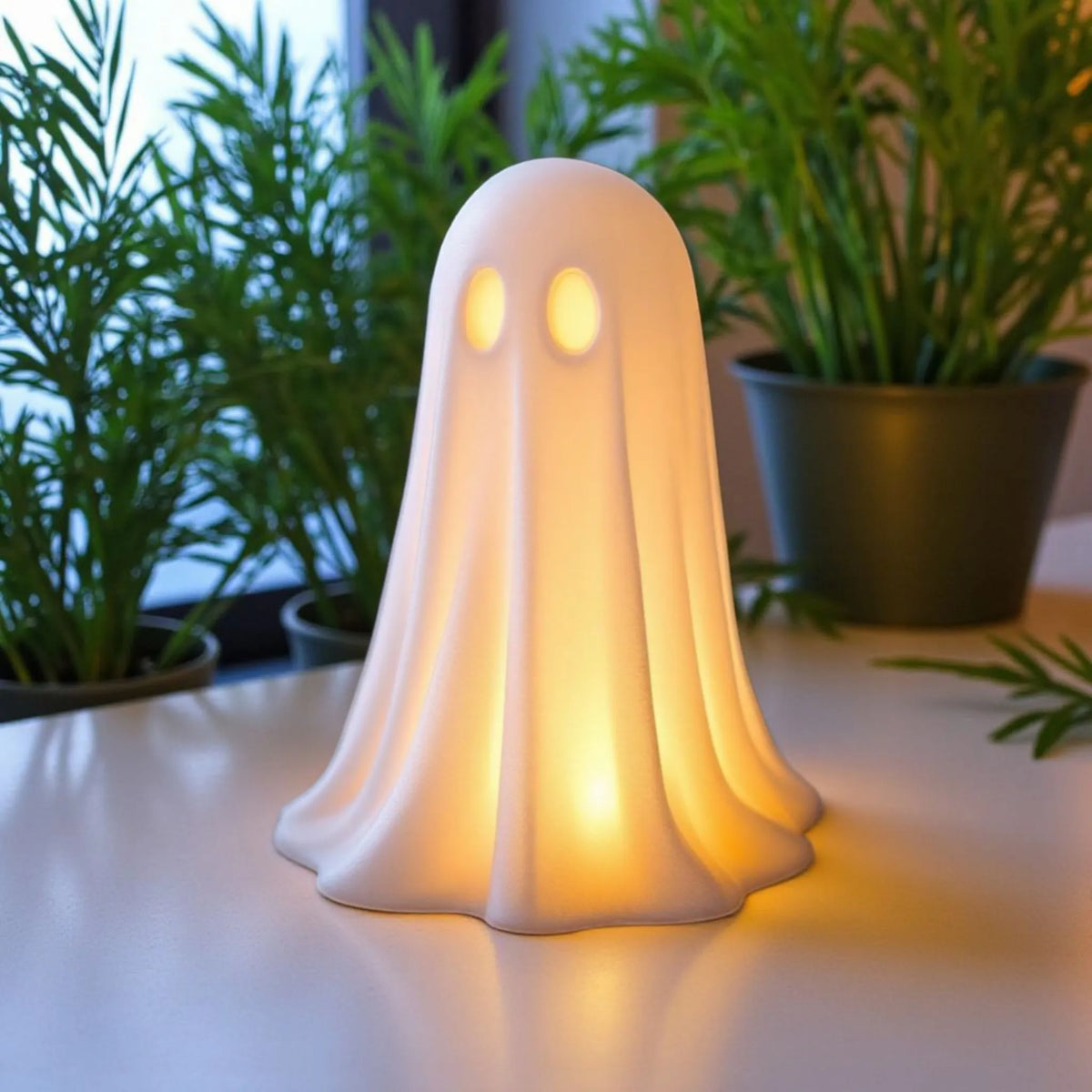 Lampă 3D în Formă de Fantomă cu Iluminare Caldă „Cozy Halloween Ghost Lamp”