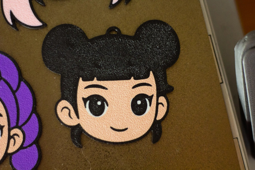 Set Brelocuri 3D cu Personaje Chibi și Coafuri Colorate „Chibi Anime Hair Keychains” 3D