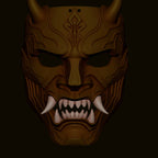 Mască Oni Auriu Regal cu Coarne „Royal Oni Horned Mask” 3D