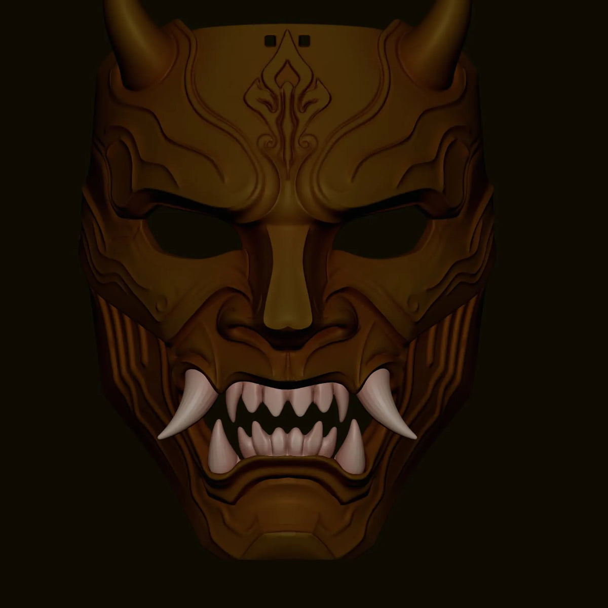 Mască Oni Auriu Regal cu Coarne „Royal Oni Horned Mask” 3D