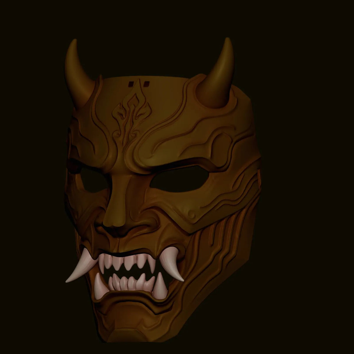 Mască Oni Auriu Regal cu Coarne „Royal Oni Horned Mask” 3D