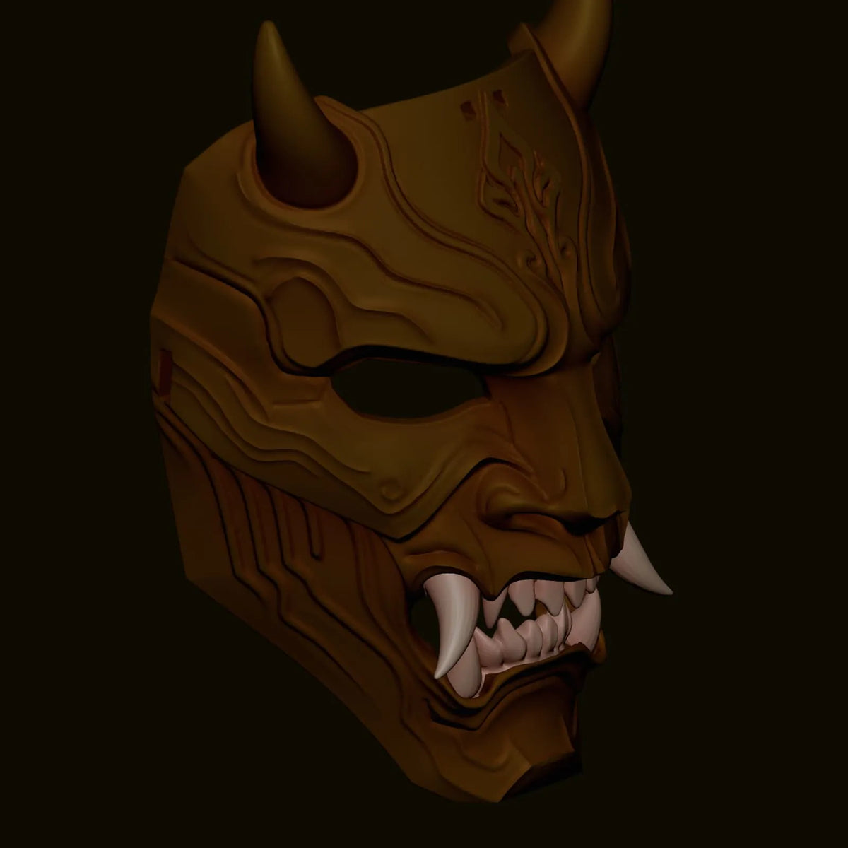 Mască Oni Auriu Regal cu Coarne „Royal Oni Horned Mask” 3D