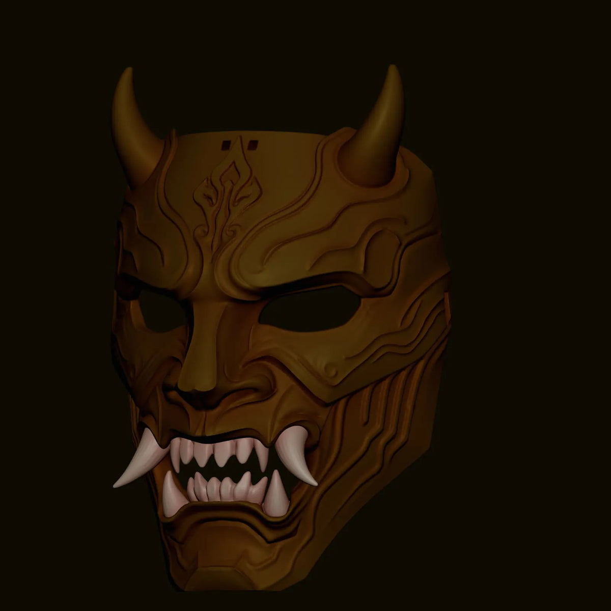 Mască Oni Auriu Regal cu Coarne „Royal Oni Horned Mask” 3D