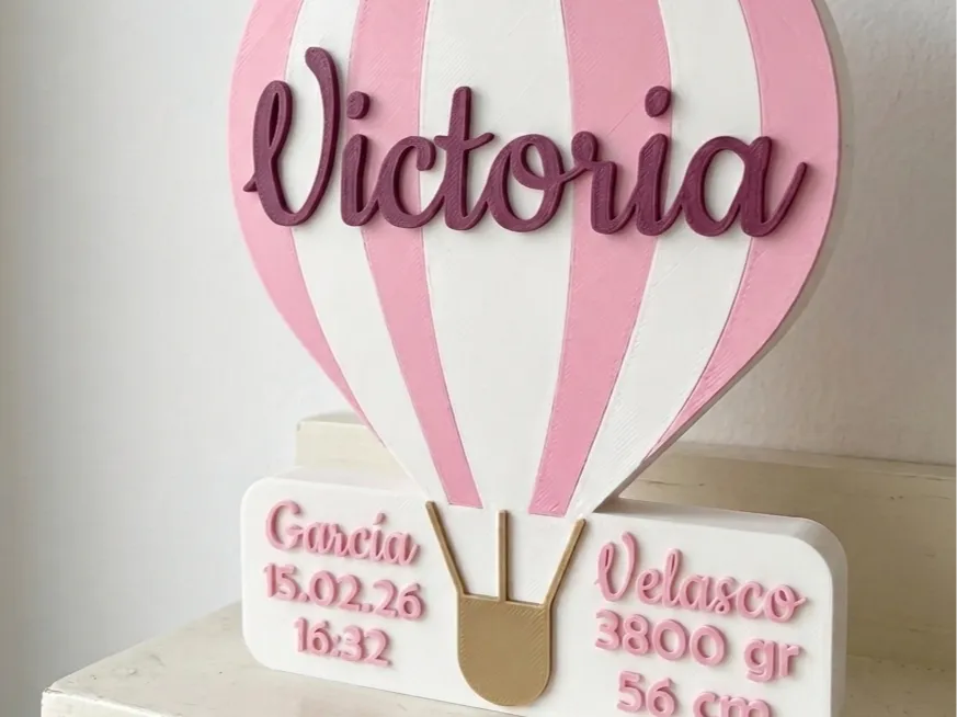 🎈 BalloonBirth 3D | Plăcuță Balon cu Aer Cald și Datele Nașterii