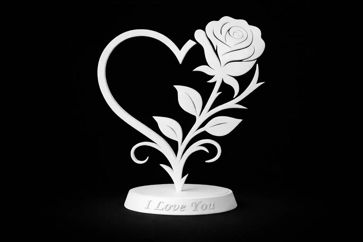 🌹 LoveRose 3D | Statuetă Decorativă Inimă și Trandafir cu Mesaj