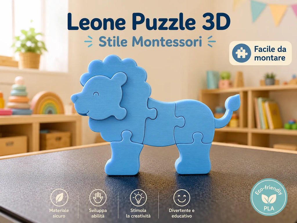 Puzzle 3D Interactiv Leu Stil Montessori „LionPuzzle”