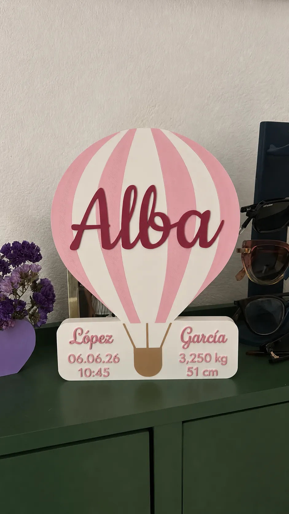 🎈 BalloonBirth 3D | Plăcuță Balon cu Aer Cald și Datele Nașterii