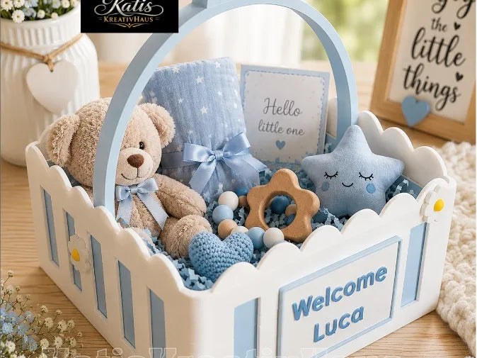🧺 BabyBasket 3D | Coș Decorativ Personalizat pentru Botez și Bebeluși