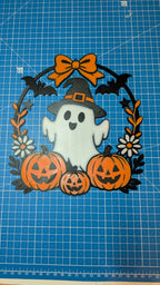 Placă Decorativă de Perete Coroniță cu Fantomiță „GhostPumpkinWreath” 3D