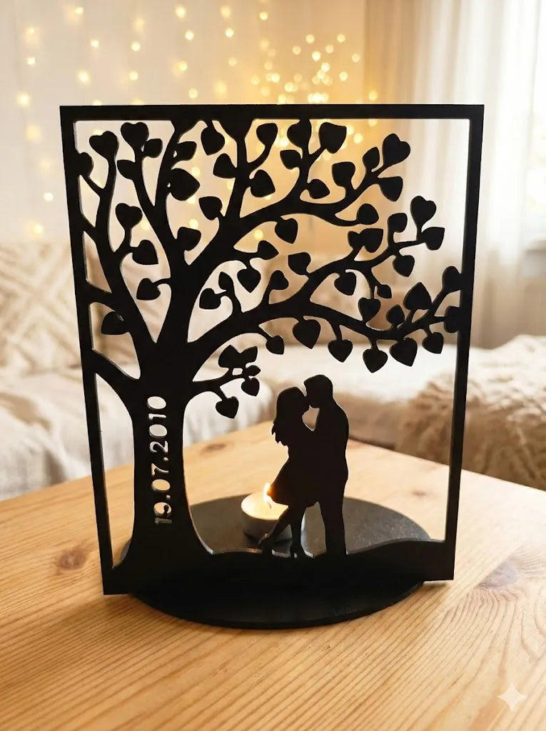 🕯️ TreeOfLove 3D | Suport Lumânare Personalizat cu Cuplu și Dată