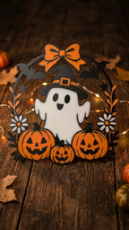 Placă Decorativă de Perete Coroniță cu Fantomiță „GhostPumpkinWreath” 3D