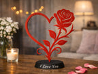 🌹 LoveRose 3D | Statuetă Decorativă Inimă și Trandafir cu Mesaj