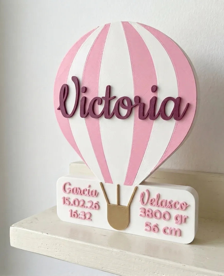 🎈 BalloonBirth 3D | Plăcuță Balon cu Aer Cald și Datele Nașterii