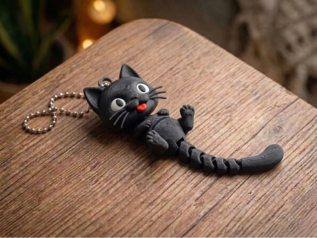 BlepCat | Breloc 3D Pisică Neagră Articulată