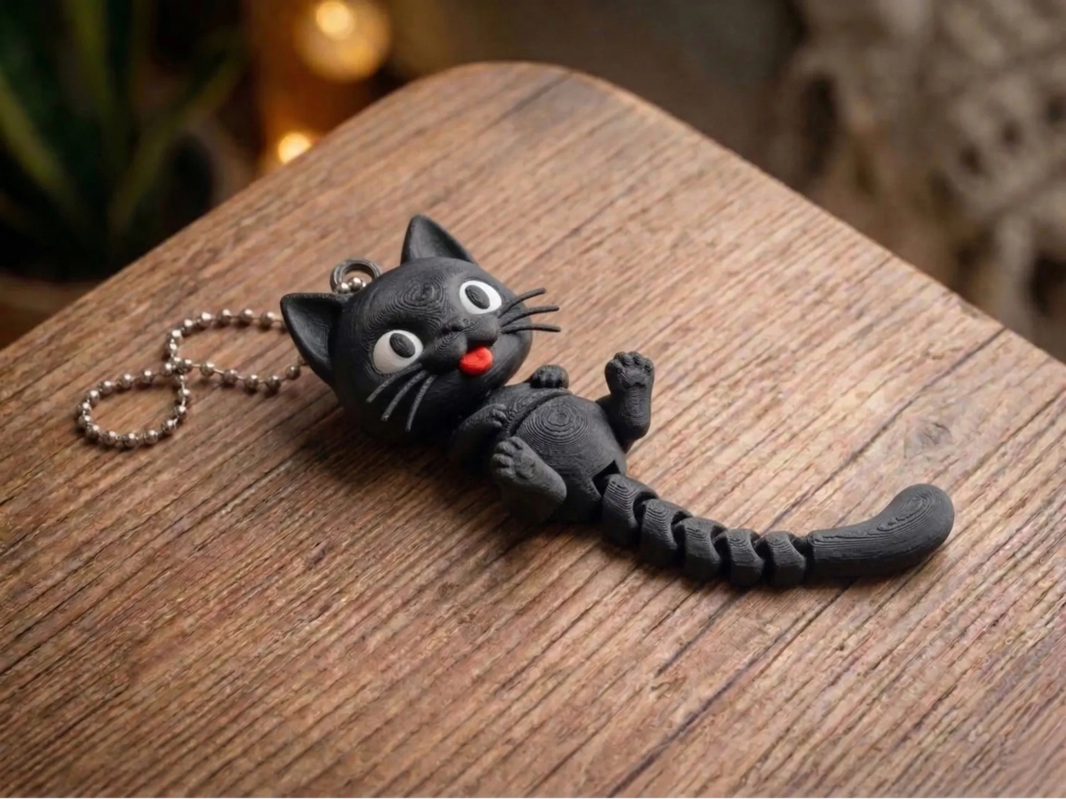 BlepCat | Breloc 3D Pisică Neagră Articulată