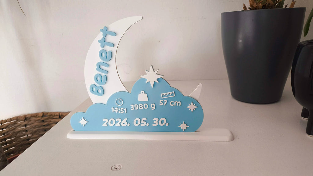 🌙 BabyMoon 3D | Statuetă Decorativă Personalizată cu Datele Nașterii