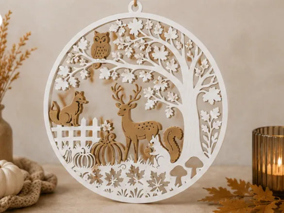 Decorațiune 3D Circulară de Toamnă cu Pădure și Animale „Autumn Forest Circle” 3D