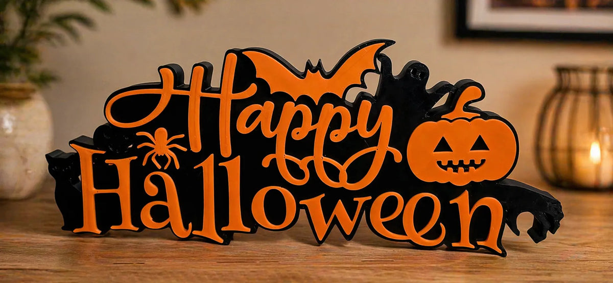 Plăcuță Decorativă de Birou / Perete „Happy Halloween Sign” 3D