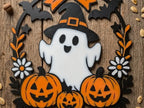 Placă Decorativă de Perete Coroniță cu Fantomiță „GhostPumpkinWreath” 3D
