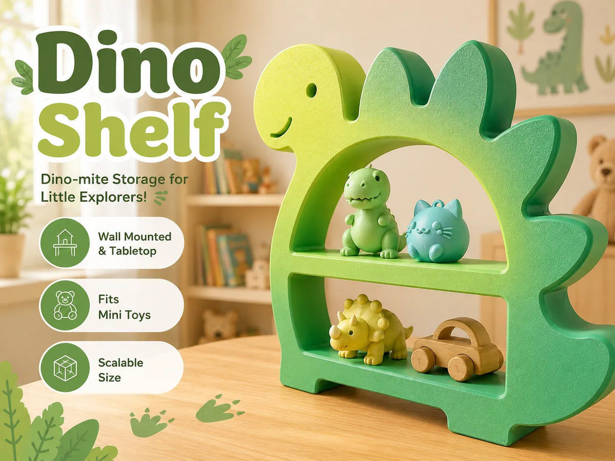 🦖 DinoShelf 3D | Etajeră Decorativă Dinozaur pentru Jucării