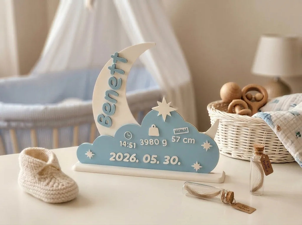 🌙 BabyMoon 3D | Statuetă Decorativă Personalizată cu Datele Nașterii