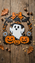 Placă Decorativă de Perete Coroniță cu Fantomiță „GhostPumpkinWreath” 3D